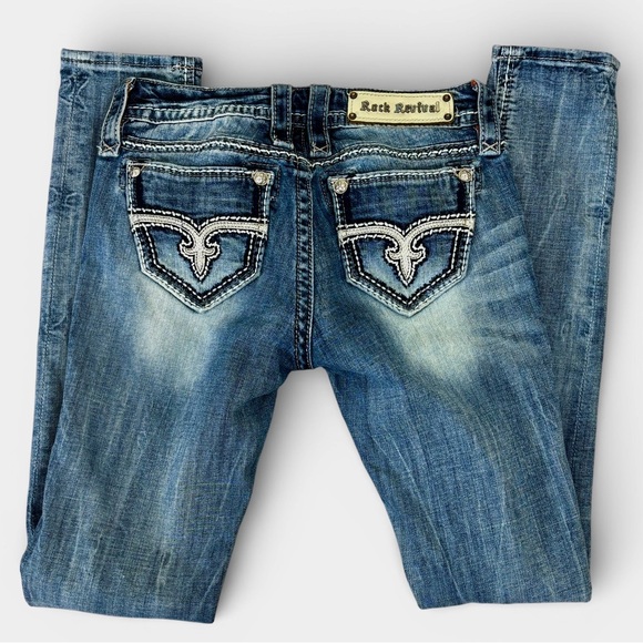 Rock Revival Blair Skinny Jeans 26 Heavy Stitch Flap Pocket 30 Inseam - Picture 2 of 15
